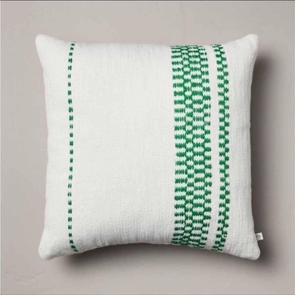 Hearth & Hand 18"x18 Checkered Indoor/Outdoor Square Throw Pillow Cream/Green